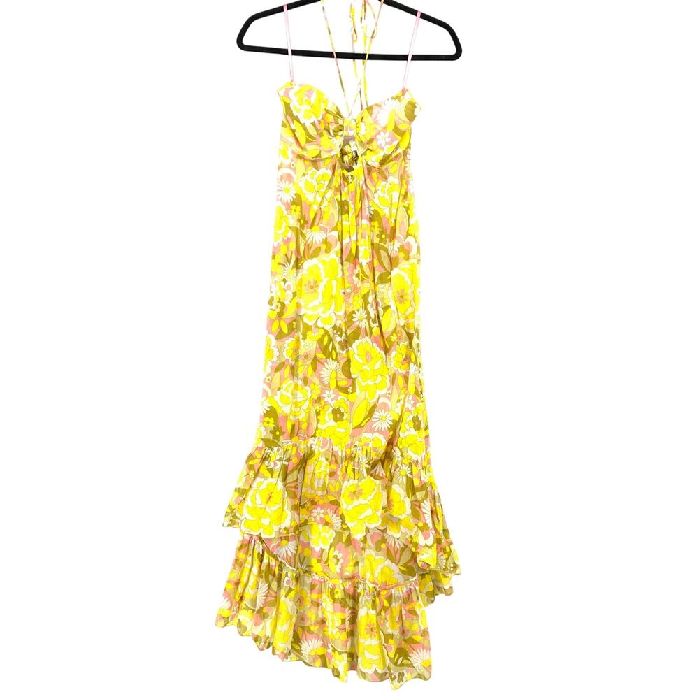 Milly Cabana Cotton Summer Dress Sz S Asymmetrical Ruffled Hem Floral Semi Sheer